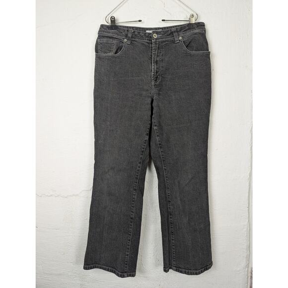 Chico's Denim - Chicos Platinum Jeans Womens 12 Short Large Black Denim Straight Leg Stretch